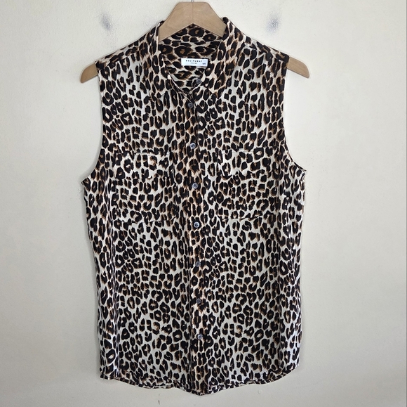 Equipment | 100% Silk Sleeveless Leopard Print Button Front Blouse Size Medium - Picture 1 of 4